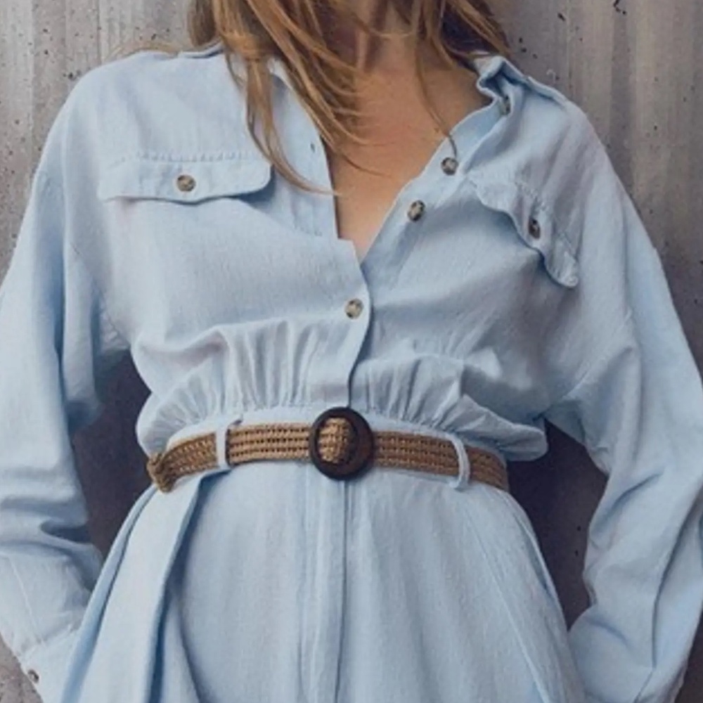 Zara Light Blue Linen Blend Belted romper - size small - Picture 6 of 10